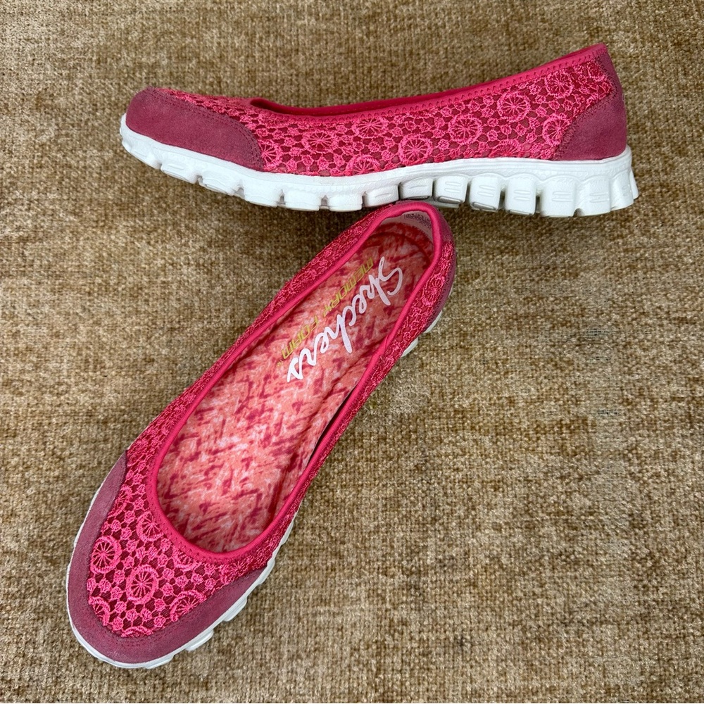 Skechers Pink EZ Flex 2 Flighty Crochet Suede Trim Ballet Flats Size 6.5